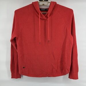 Lauren Ralph Lauren Women's Size XL Orange Pullover Hooded Sweater Waffle Knit